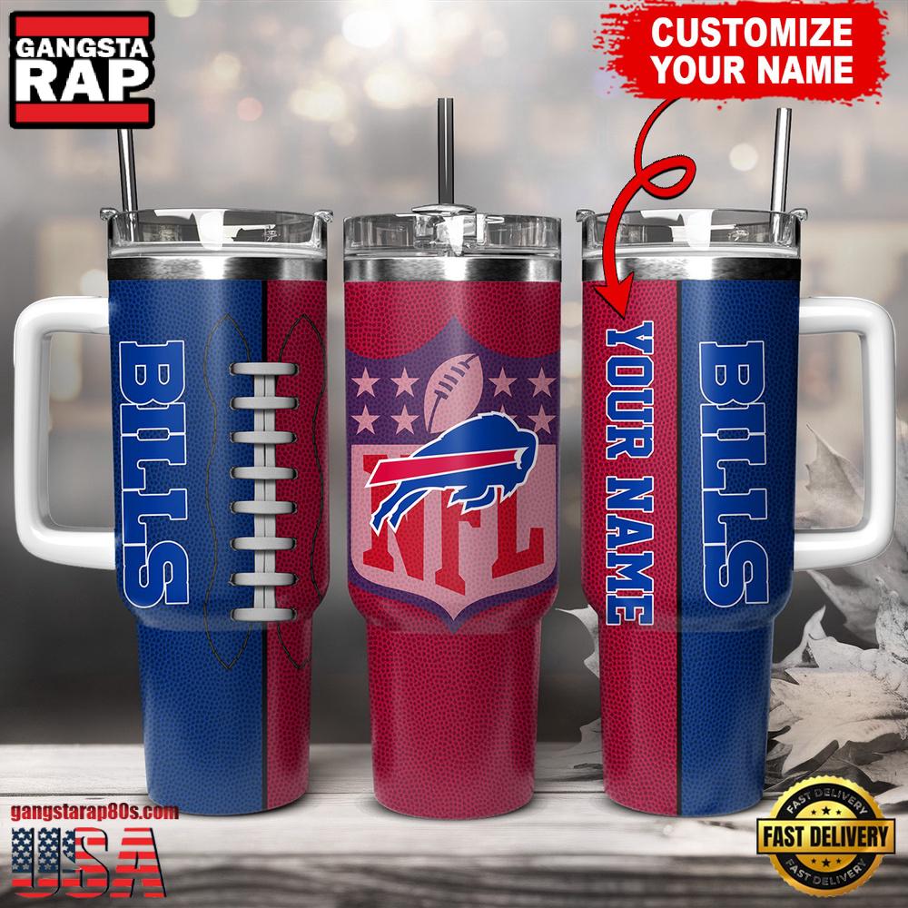 NFL Custom Name Buffalo Bills Football Logo Tumbler 40oz With Handle