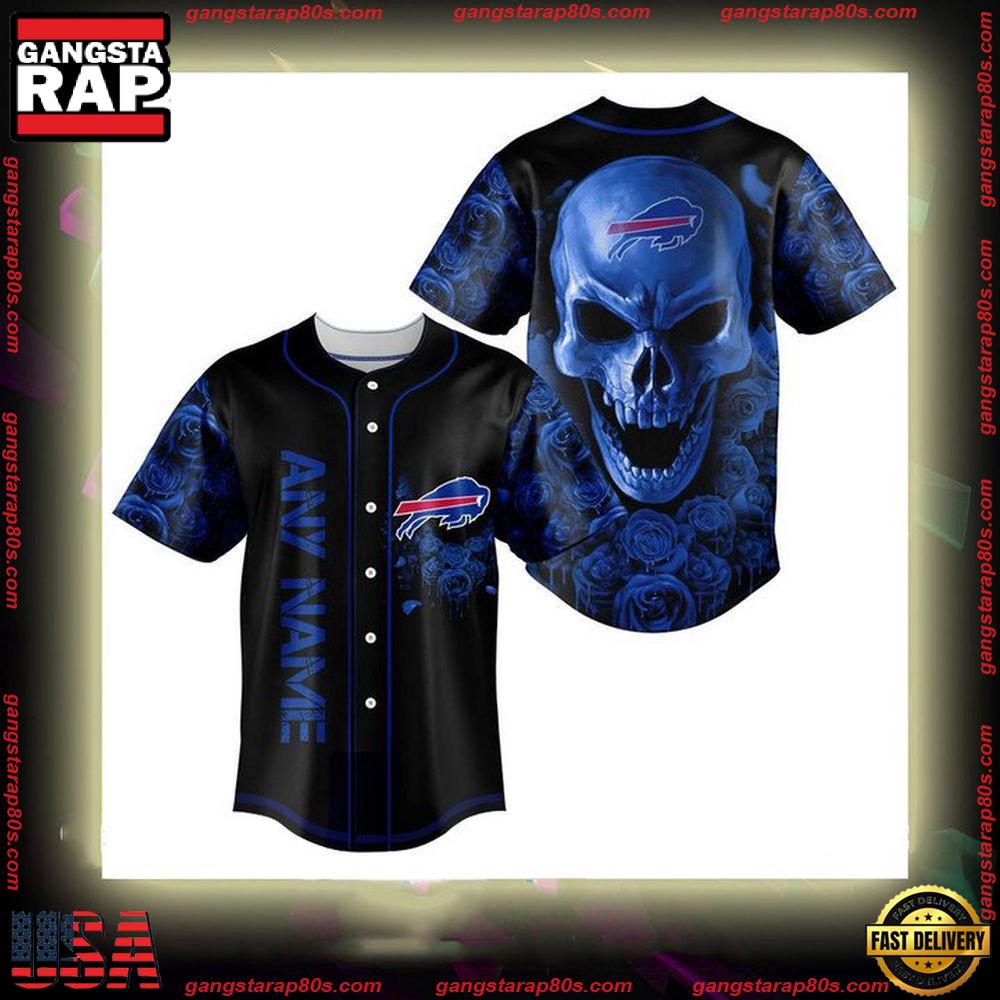 NFL Custom Name Buffalo Bills Football Skull Baseball Jersey Shirt