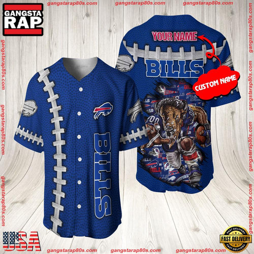 NFL Custom Name Buffalo Bills Mascot Baseball Jersey Shirt