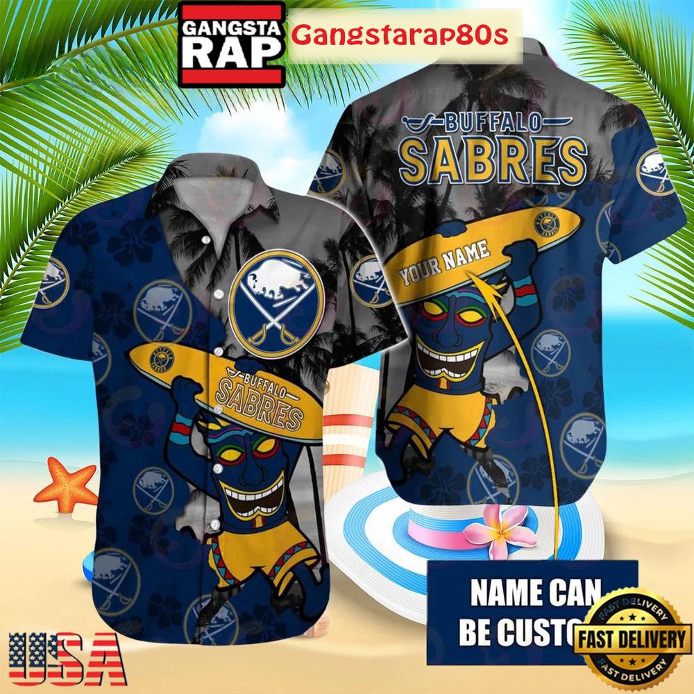 Custom Name Buffalo Sabres Tropical Tiki Summer Aloha Hawaiian Shirt