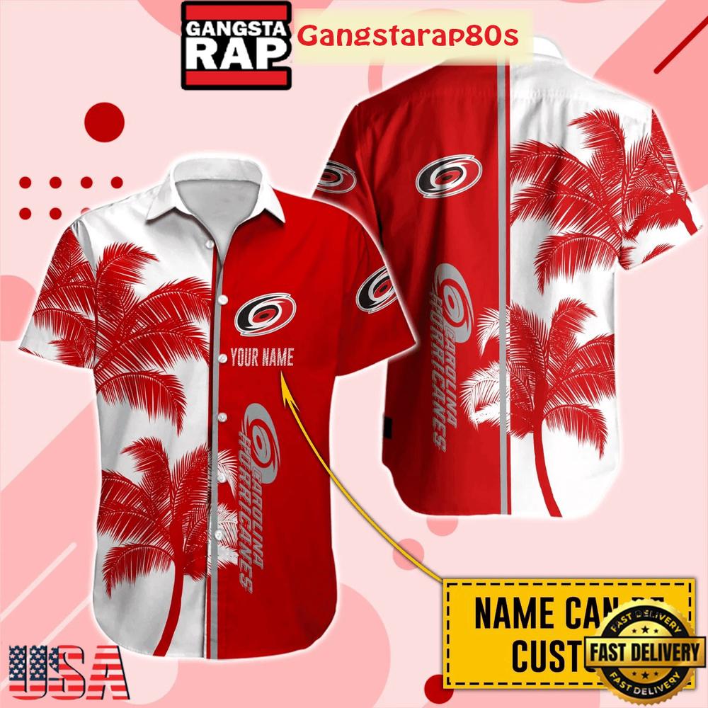 Custom Name Carolina Hurricanes Palm Bliss Summer Aloha Hawaiian Shirt