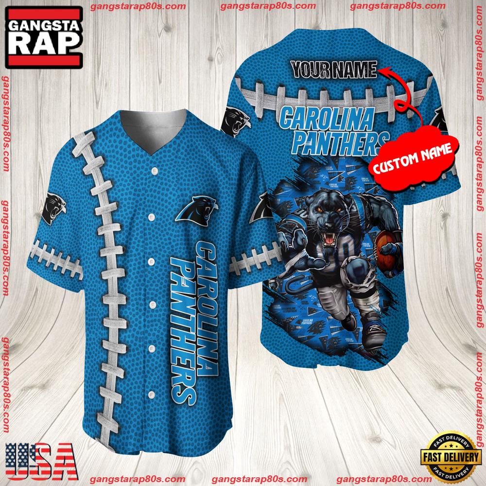 NFL Custom Name Carolina Panthers Mascot Baseball Jersey Shirt