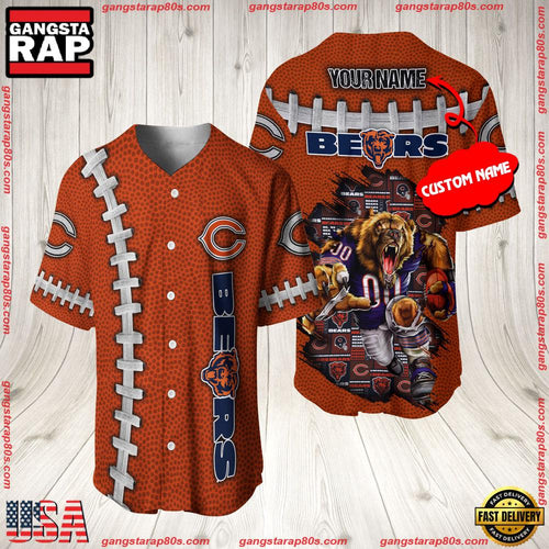 NFL Custom Name Chicago Bears Mascot Baseball Jersey Shirt