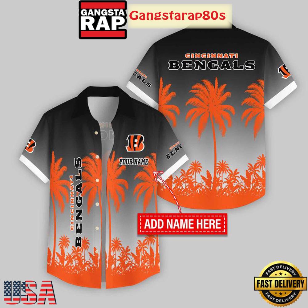 Custom Name Cincinnati Bengals Flowers Aloha Hawaiian Shirt