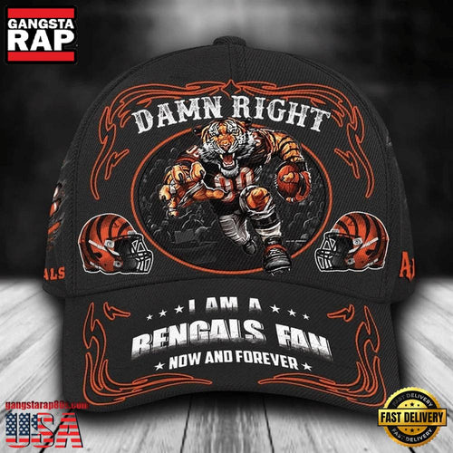 NFL Custom Name Cincinnati Bengals Mascot Damn Right Football Team Baseball Cap