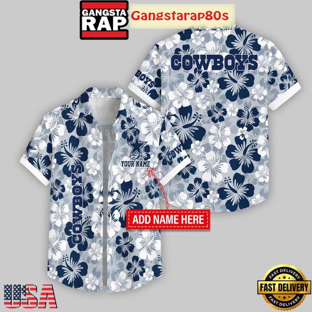 Custom Name Dallas Cowboys Flowers Pattern Aloha Hawaiian Shirt
