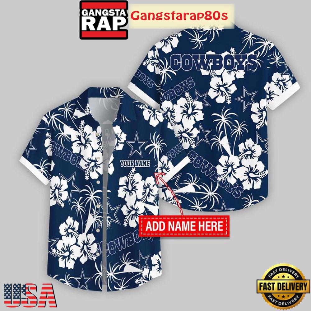 Custom Name Dallas Cowboys Hibicus Aloha Hawaiian Shirt