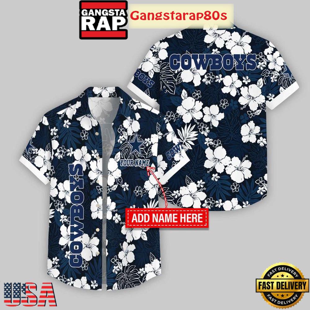 Custom Name Dallas Cowboys Hibicus Pattern Aloha Hawaiian Shirt