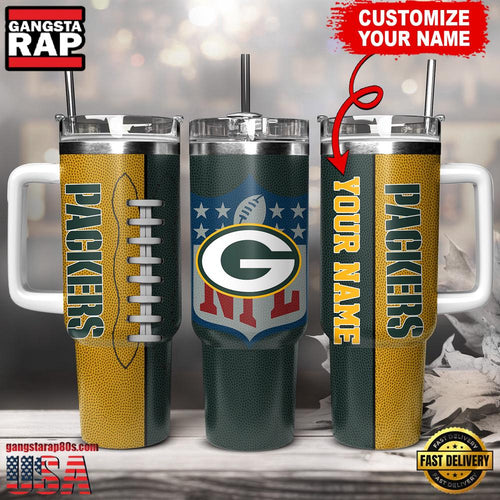 NFL Custom Name Green Bay Packers Football Logo Tumbler 40oz With Handle