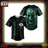 NFL Custom Name Green Bay Packers Football Skull Baseball Jersey Shirt