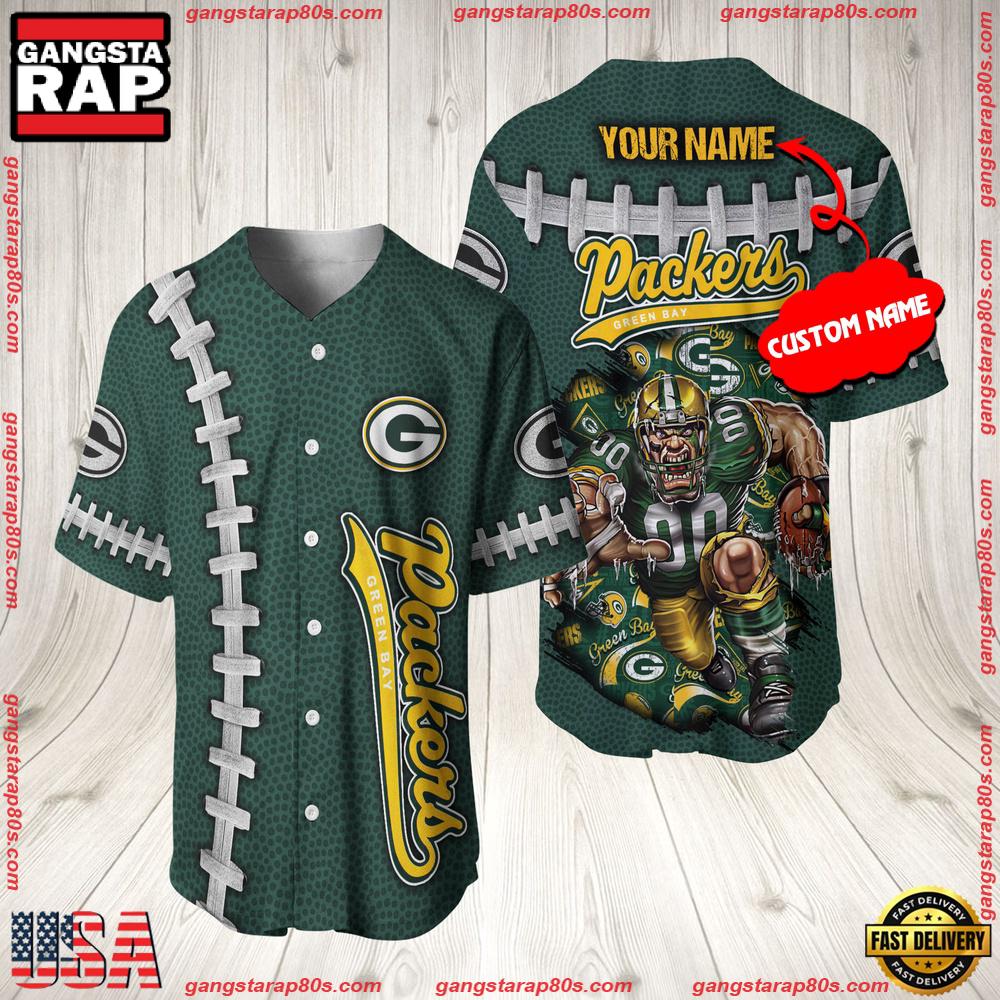 NFL Custom Name Green Bay Packers Mascot Baseball Jersey Shirt