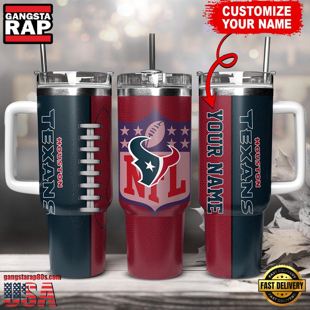 NFL Custom Name Houston Texans Football Logo Tumbler 40oz With Handle