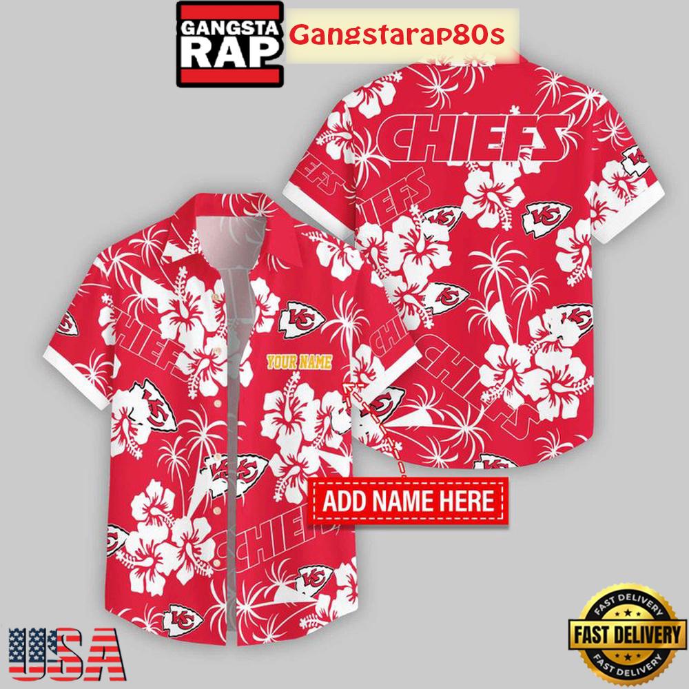 Custom Name Kansas City Chiefs Hibicus Pattern Aloha Hawaiian Shirt