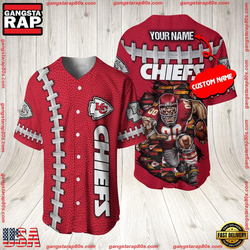 NFL Custom Name Kansas City Chiefs Mascot Baseball Jersey Shirt