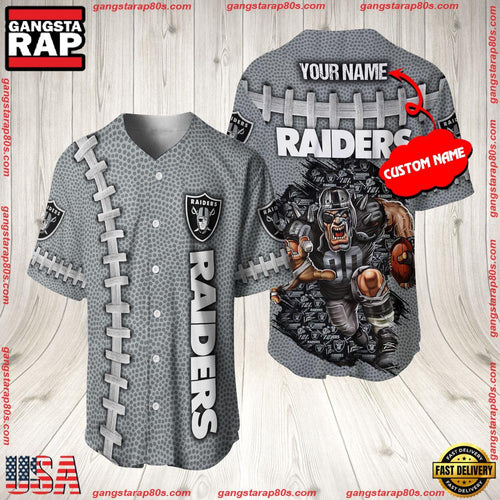 NFL Custom Name Las Vegas Raiders Mascot Baseball Jersey Shirt