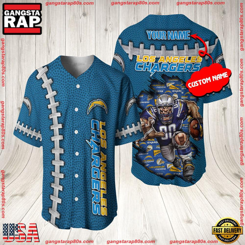 NFL Custom Name Los Angeles Chargers Mascot Baseball Jersey Shirt