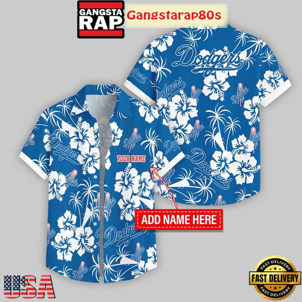 Custom Name Los Angeles Dodgers Hibicus Aloha Hawaiian Shirt