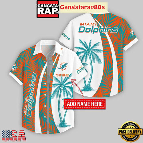 Custom Name Miami Dolphins Coconut Pattern Aloha Hawaiian Shirt
