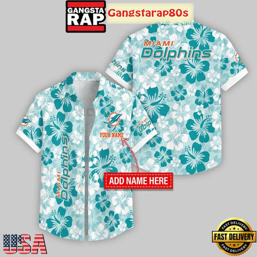 Custom Name Miami Dolphins Flowers Pattern Aloha Hawaiian Shirt