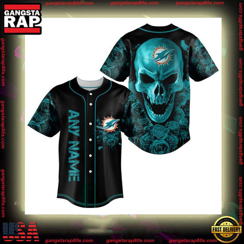 NFL Custom Name Miami Dolphins Football Skull Baseball Jersey Shirt