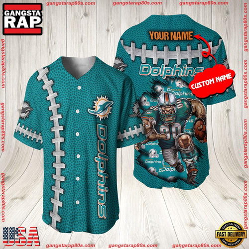 NFL Custom Name Miami Dolphins Mascot Baseball Jersey Shirt