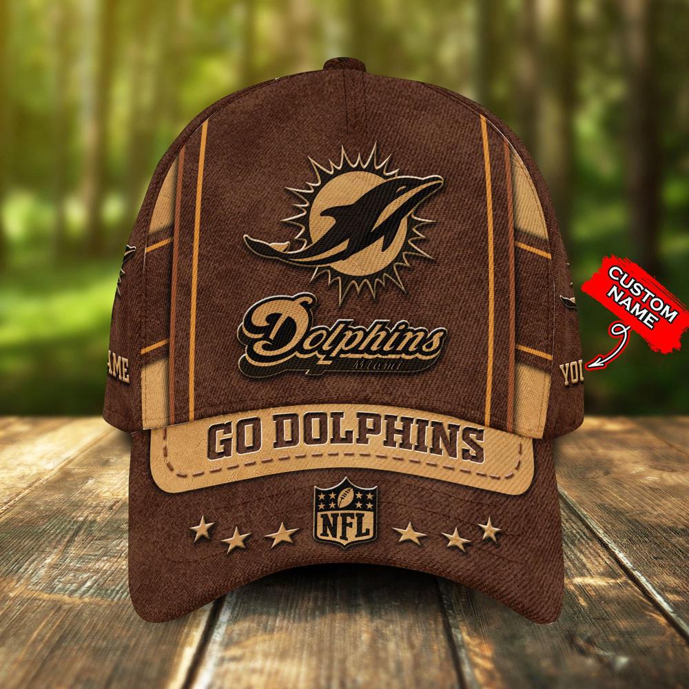NFL Custom Name Miami Dolphins Team Sport Baseball Cap