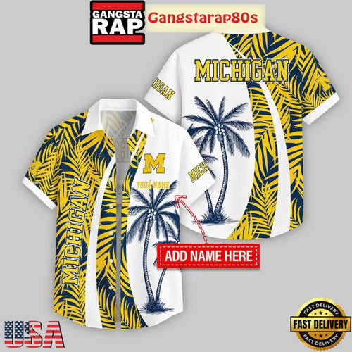 Custom Name Michigan Wolverines Coconut Pattern Aloha Hawaiian Shirt
