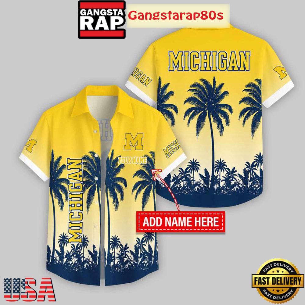 Custom Name Michigan Wolverines Flowers Aloha Hawaiian Shirt