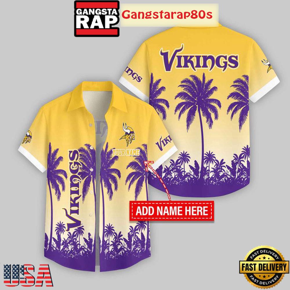Custom Name Minnesota Vikings Flowers Aloha Hawaiian Shirt