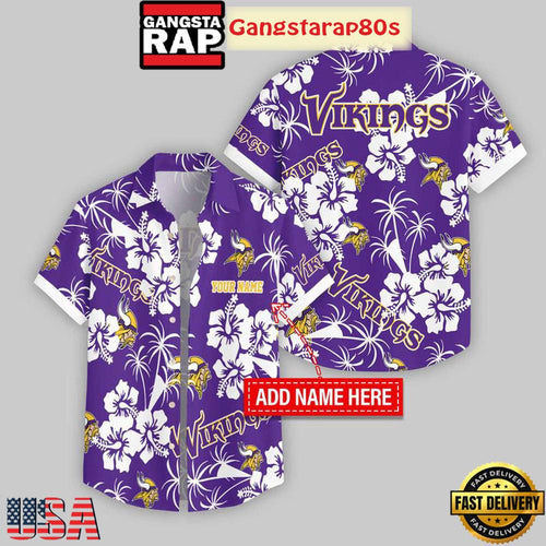 Custom Name Minnesota Vikings Hibicus Aloha Hawaiian Shirt