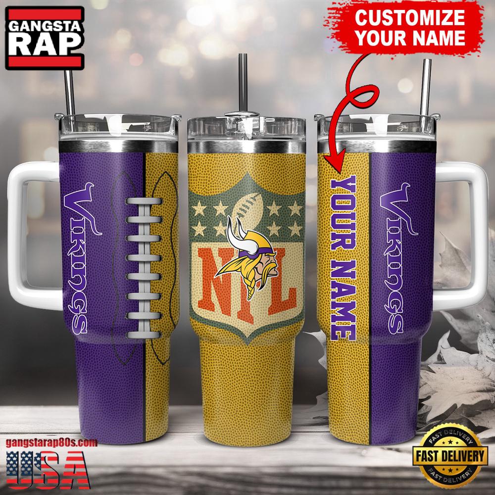 NFL Custom Name Minnesota Vikings Football Logo Tumbler 40oz With Handle