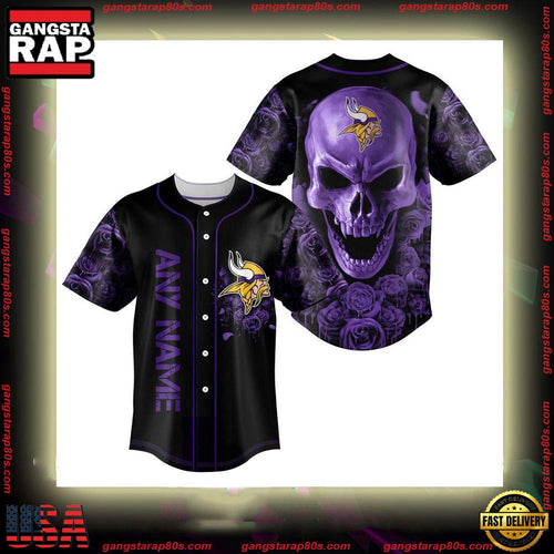 NFL Custom Name Minnesota Vikings Football Skull Baseball Jersey Shirt