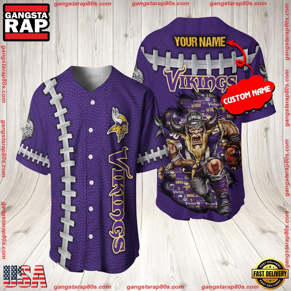 NFL Custom Name Minnesota Vikings Mascot Baseball Jersey Shirt