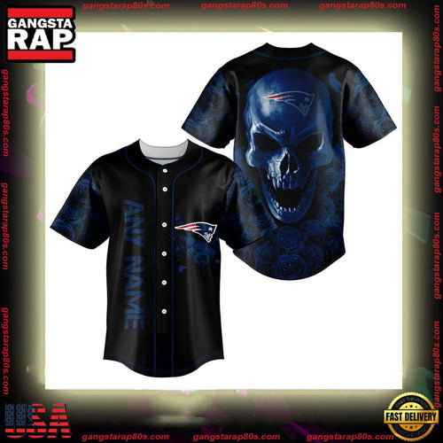 NFL Custom Name New England Patriots Football Skull Baseball Jersey Shirt