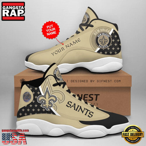 NFL Custom Name New Orleans Saints New Design Air Jordan 13 Running Sneakers For Men Women