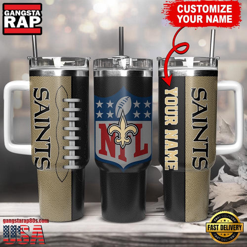 NFL Custom Name New Orleans Saints Football Logo Tumbler 40oz With Handle