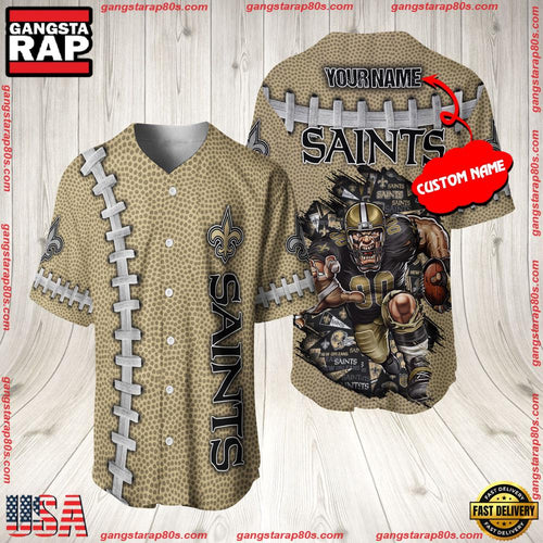 NFL Custom Name New Orleans Saints Mascot Baseball Jersey Shirt
