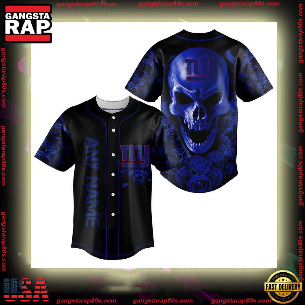 NFL Custom Name New York Giants Football Skull Baseball Jersey Shirt