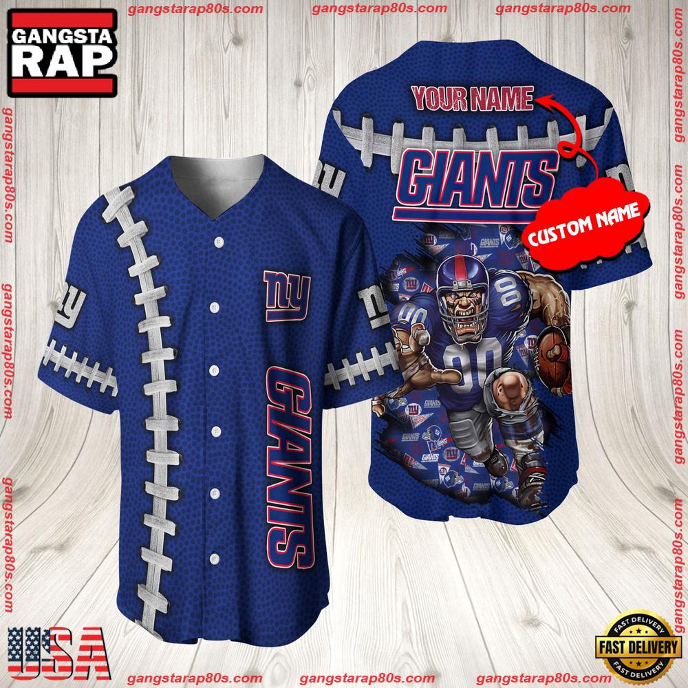 NFL Custom Name New York Giants Mascot Baseball Jersey Shirt