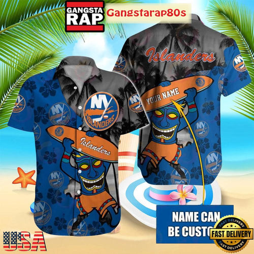 Custom Name New York Islanders Tropical Tiki Summer Aloha Hawaiian Shirt