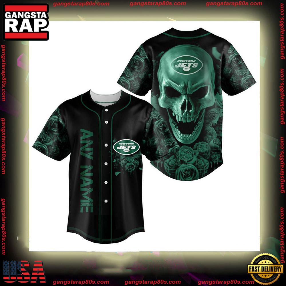 NFL Custom Name New York Jets Football Skull Baseball Jersey Shirt