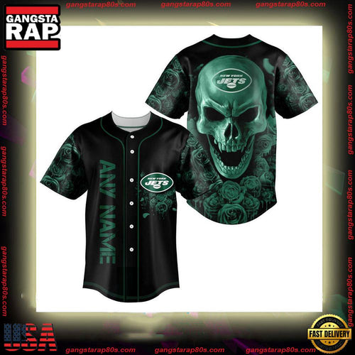 NFL Custom Name New York Jets Football Skull Baseball Jersey Shirt