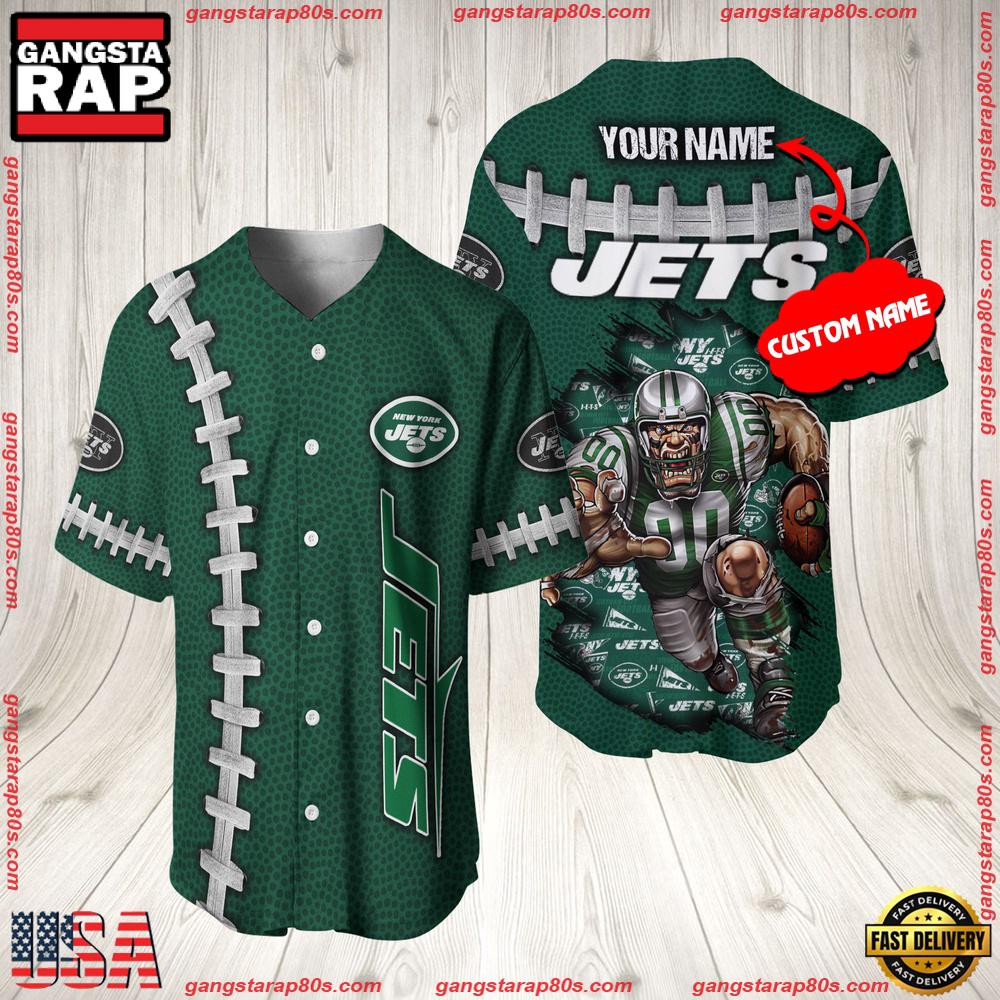 NFL Custom Name New York Jets Mascot Baseball Jersey Shirt