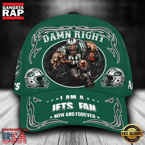 NFL Custom Name New York Jets Mascot Damn Right Football Team Baseball Cap