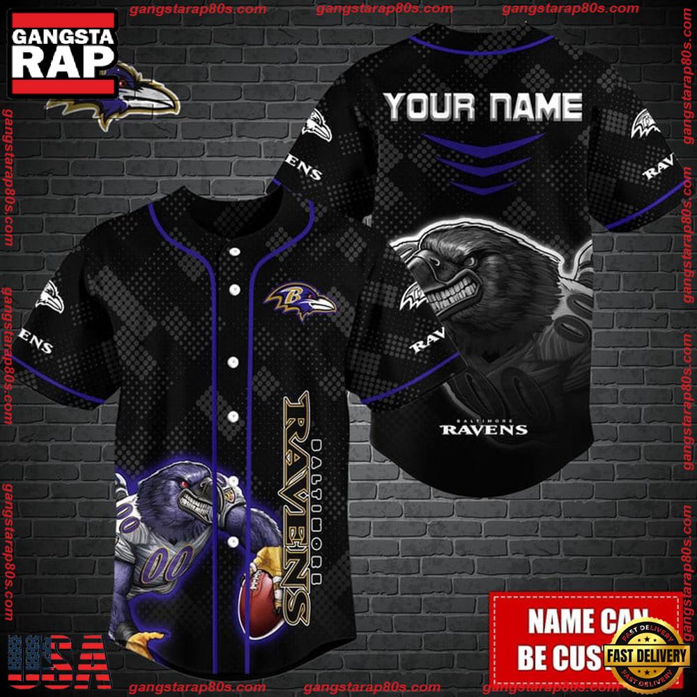 NFL Custom Name Baltimore Ravens Mascot Baseball Jersey