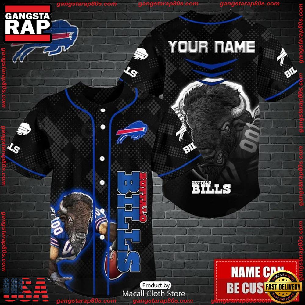 NFL Custom Name Buffalo Bills Mascot Baseball Jersey