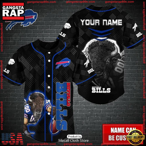 NFL Custom Name Buffalo Bills Mascot Baseball Jersey