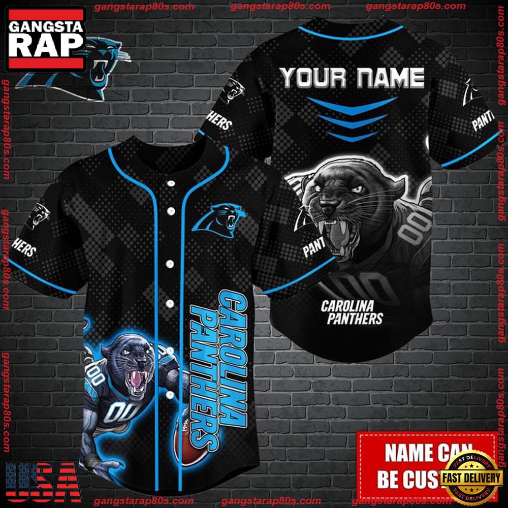 NFL Custom Name Carolina Panthers Mascot Baseball Jersey