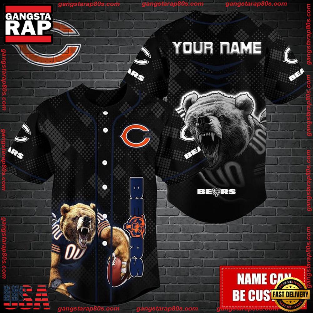 NFL Custom Name Chicago Bears Mascot Baseball Jersey