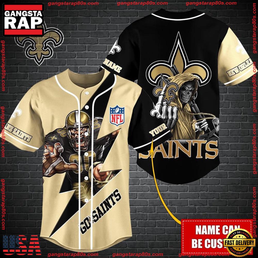 NFL Custom Name New Orleans Saints Mascot And Skull New Design Baseball Jersey